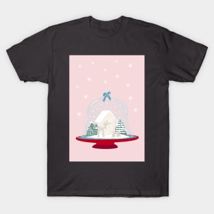 Vintage Christmas Cloche on Red Platter With Gingerbread Biscuit Scene T-Shirt